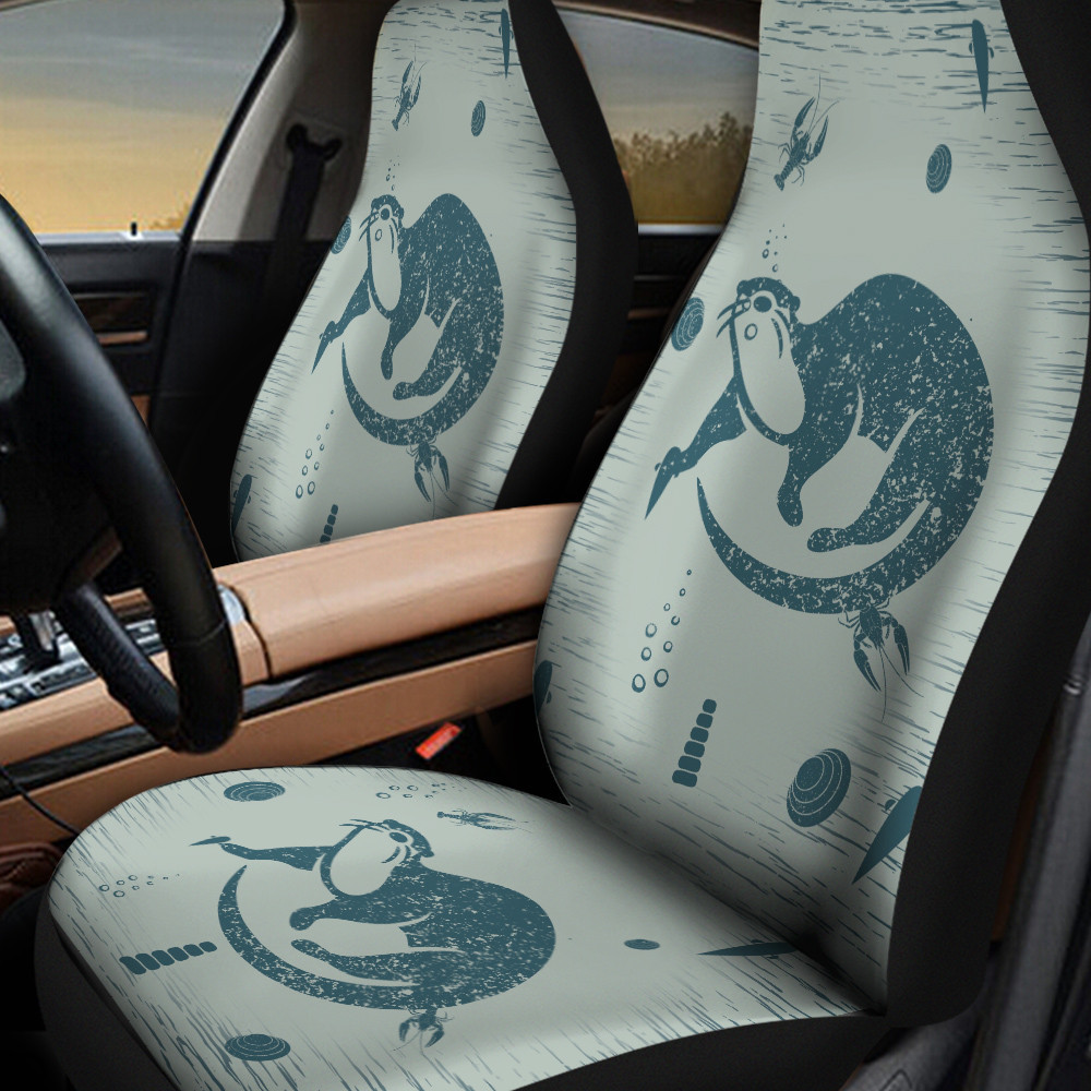 Otter And Sea Creatures Pattern Green Car Seat Cover