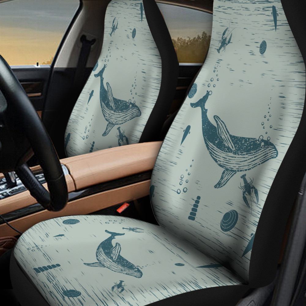 Whale And Sea Creatures Pattern Green Car Seat Cover