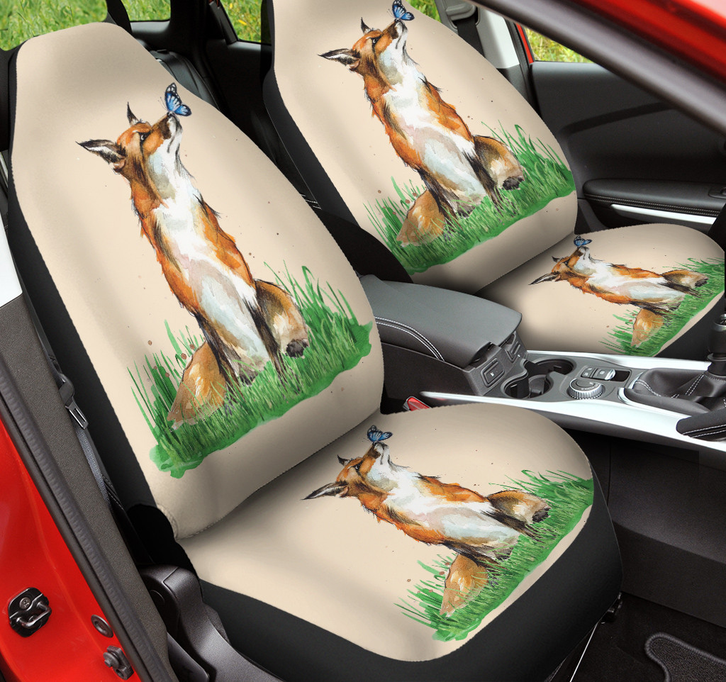 Cute Fox And Butterfly Begie Color Car Seat Cover