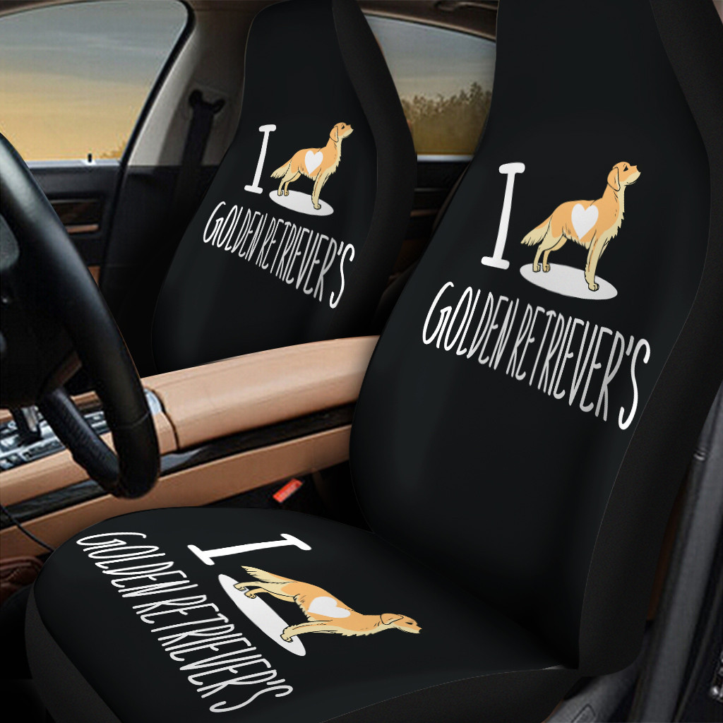 I Love Golden Retriever's Black Car Front Seat Cover