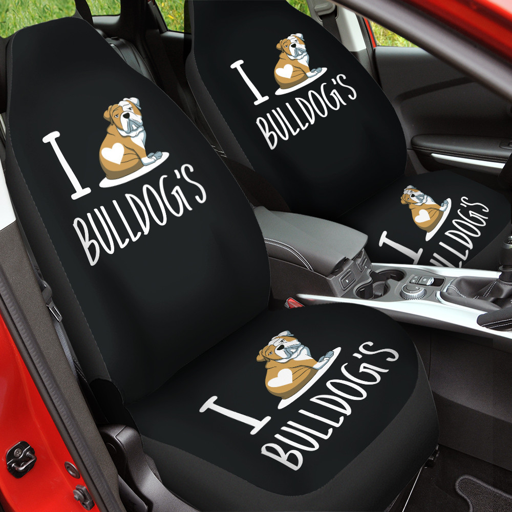 I Love Bulldog's Black Car Front Seat Cover