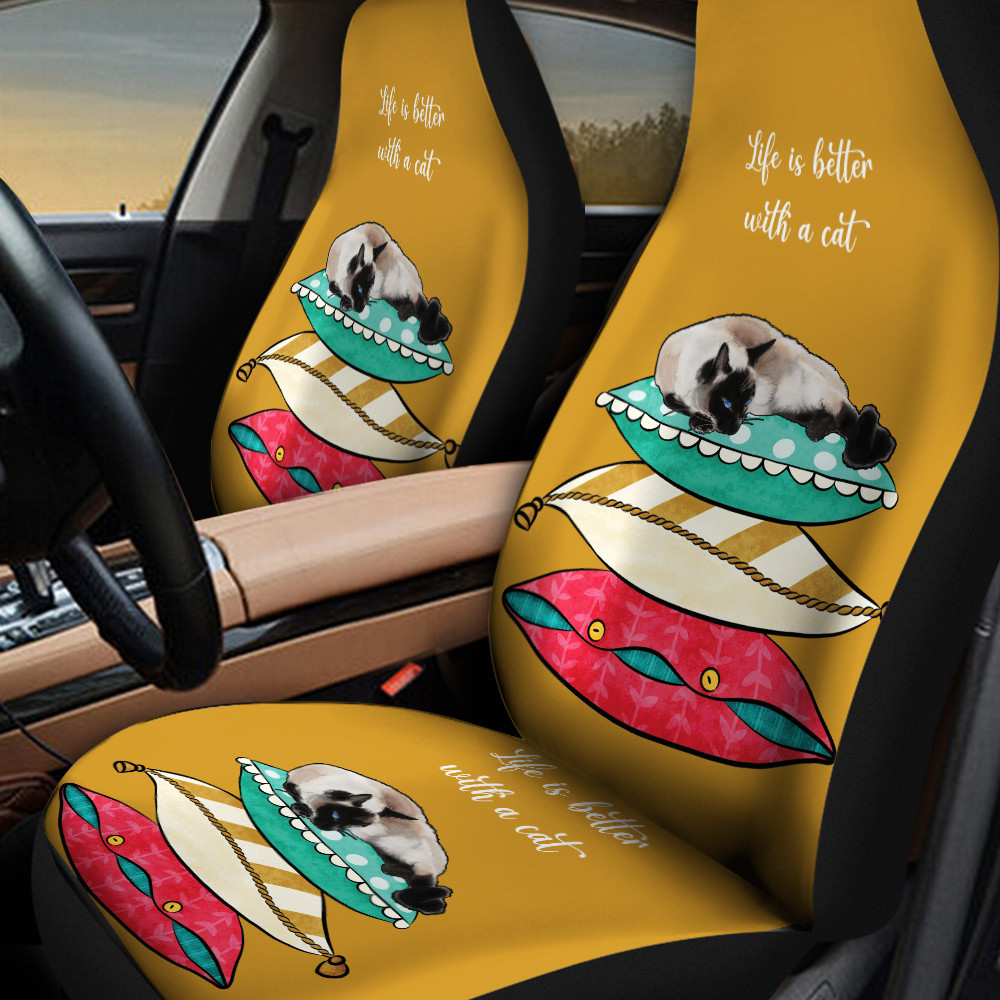 Life Is Better With A Cat Siamese Colorful Pillow Car Sear Cover