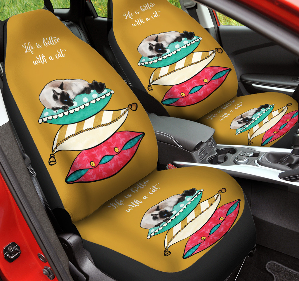 Life Is Better With A Cat Siamese Colorful Pillow Car Sear Cover