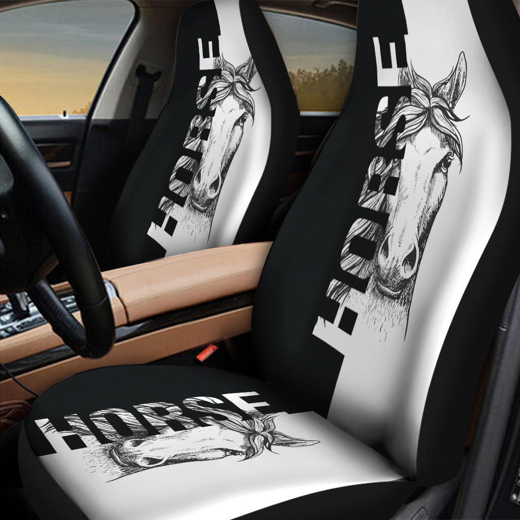 Horse Portrait Vector Black And White Car Seat Cover