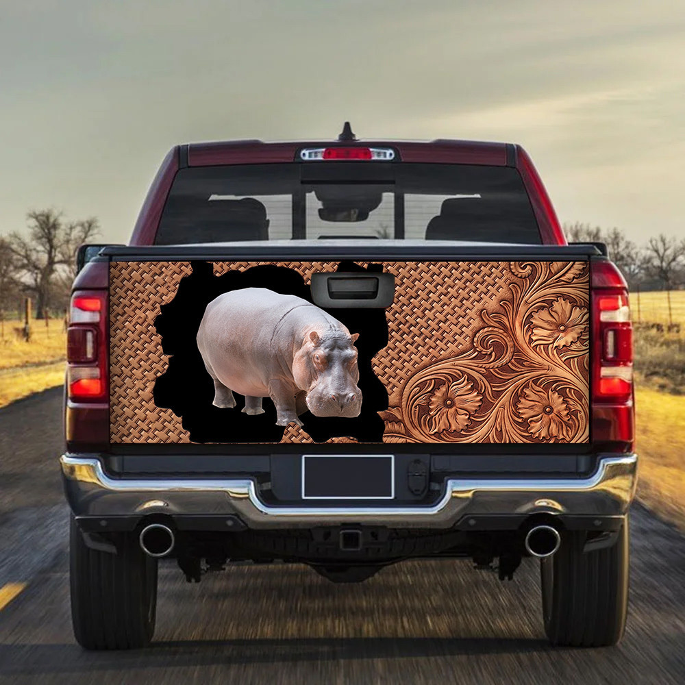 Hippo Leather Carving Pattern Tailgate Decal Car Back Sticker