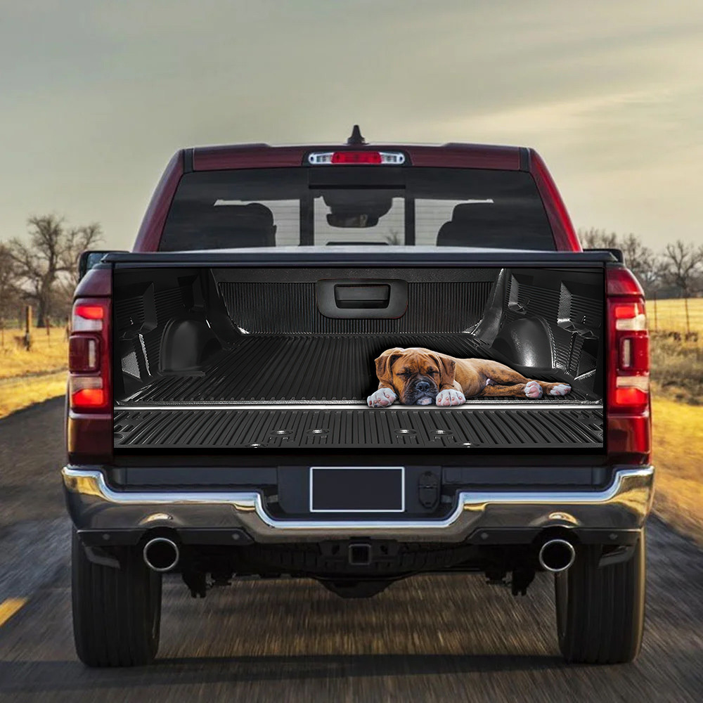 Boxer Puppy Wrap Sleeping Graphic Tailgate Decal Car Back Sticker