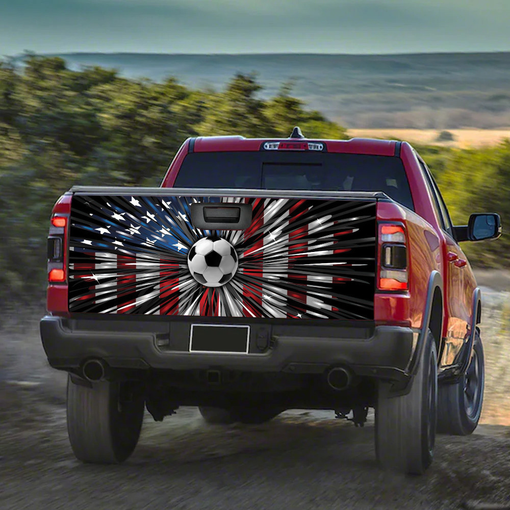 Soccer Ball Inside America Flag Tailgate Decal Car Back Sticker