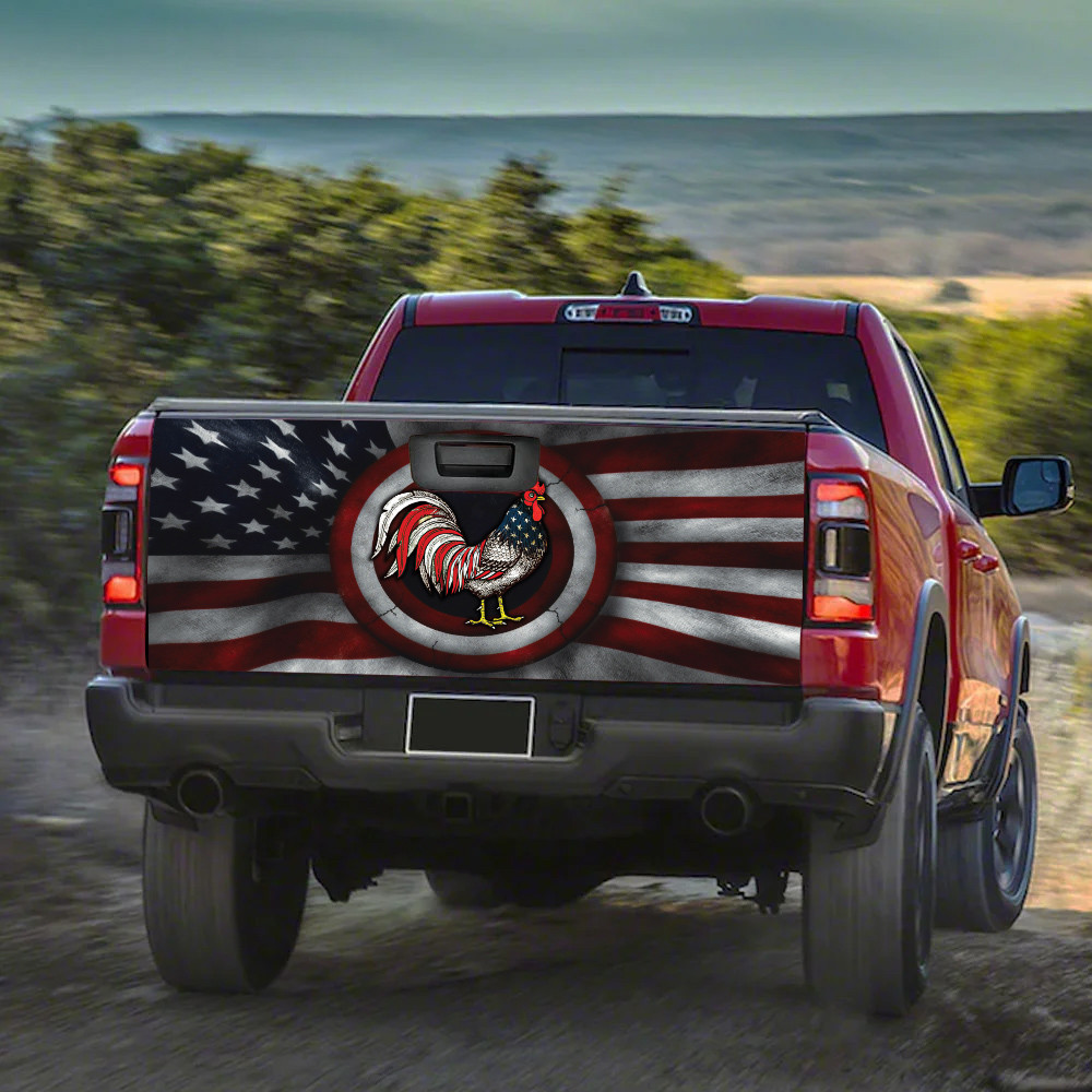 Chicken Portrait American Flag Inside America Shield Tailgate Decal Car Back Sticker