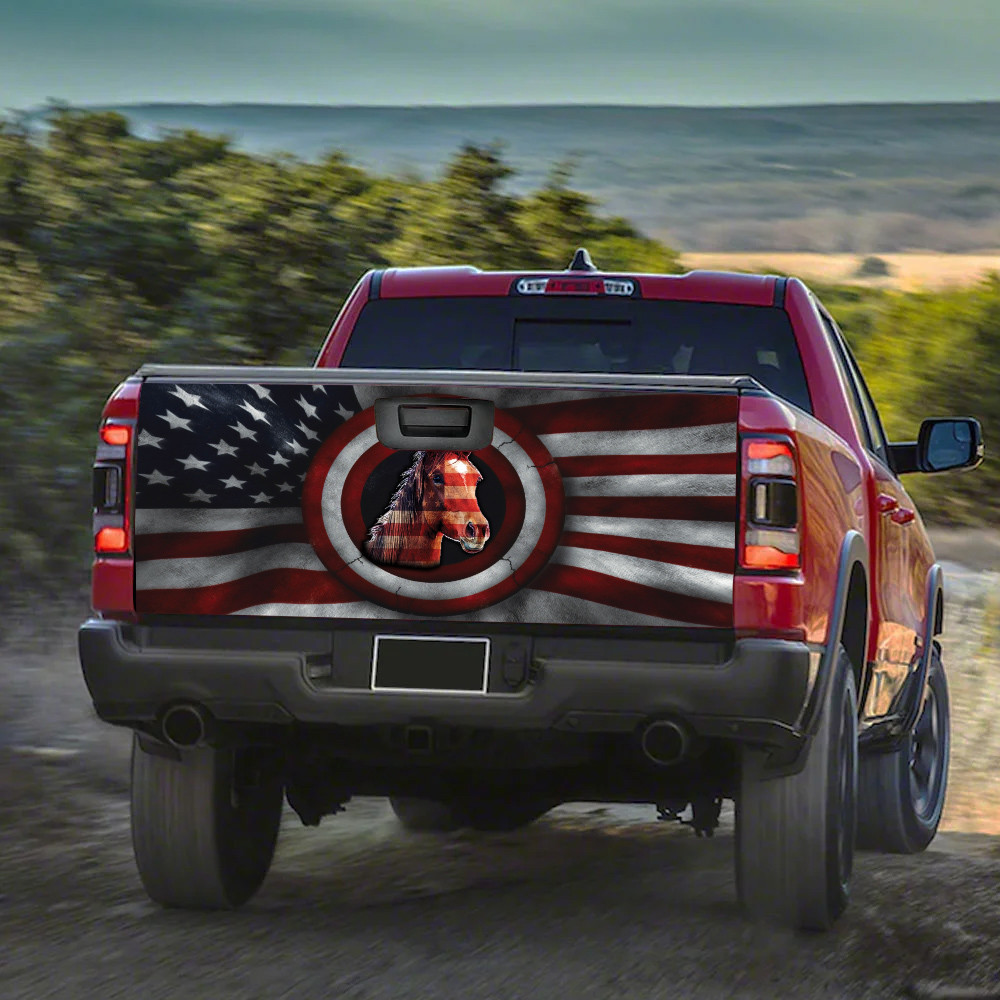 Horse Portrait American Flag Inside America Shield Tailgate Decal Car Back Sticker