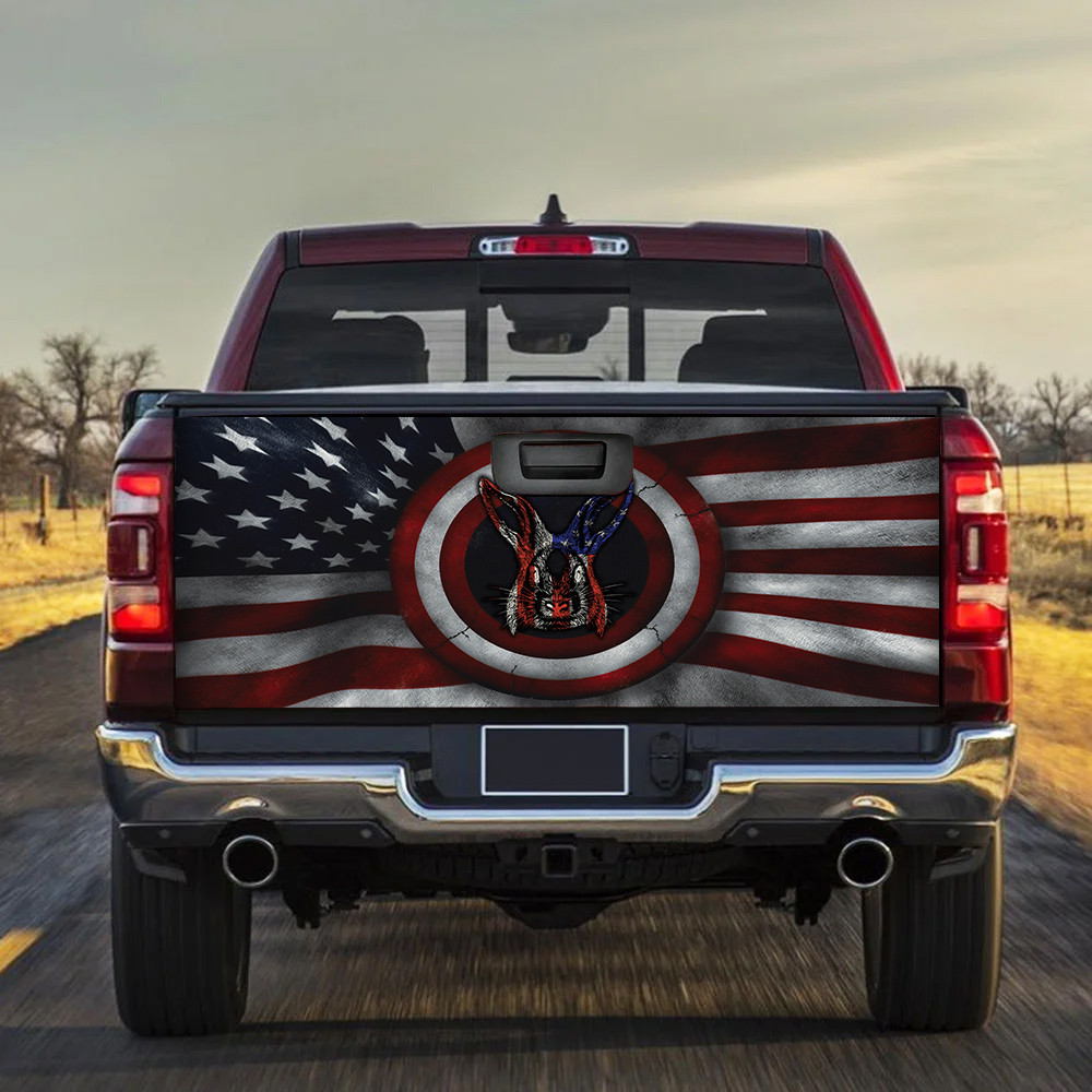 Rabbit Portrait American Flag Inside America Shield Tailgate Decal Car Back Sticker