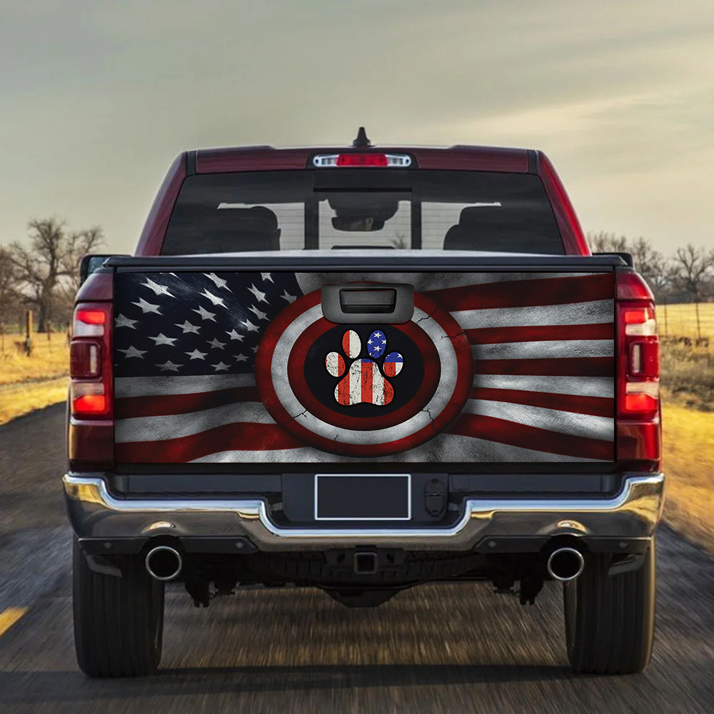 Dog Paw Portrait American Flag Inside America Shield Tailgate Decal Car Back Sticker