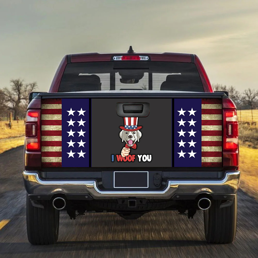 Dog I Woof You America Flag Tailgate Decal Car Back Sticker