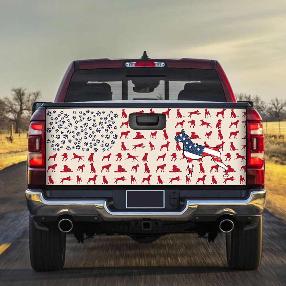 Boxer Puppy And Dog Paw Create To America Flag Tailgate Decal Car Back Sticker
