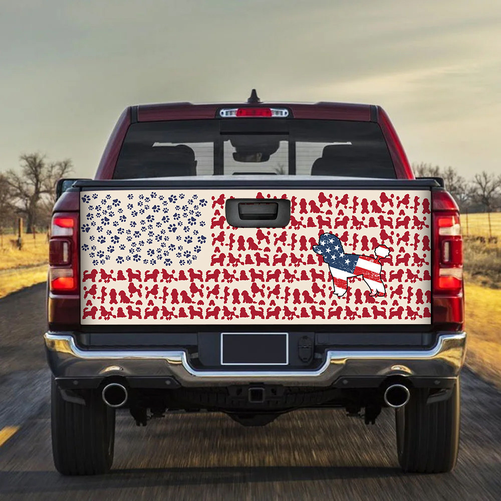 Standard Poodle And Dog Paw Create To America Flag Tailgate Decal Car Back Sticker
