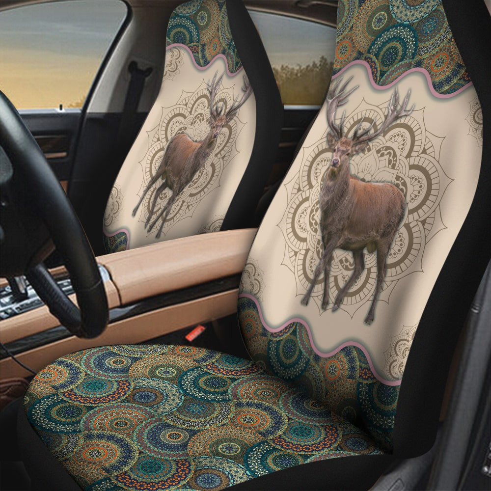Real Deer Pictures Vintage Flower Patterns Background Car Seat Covers