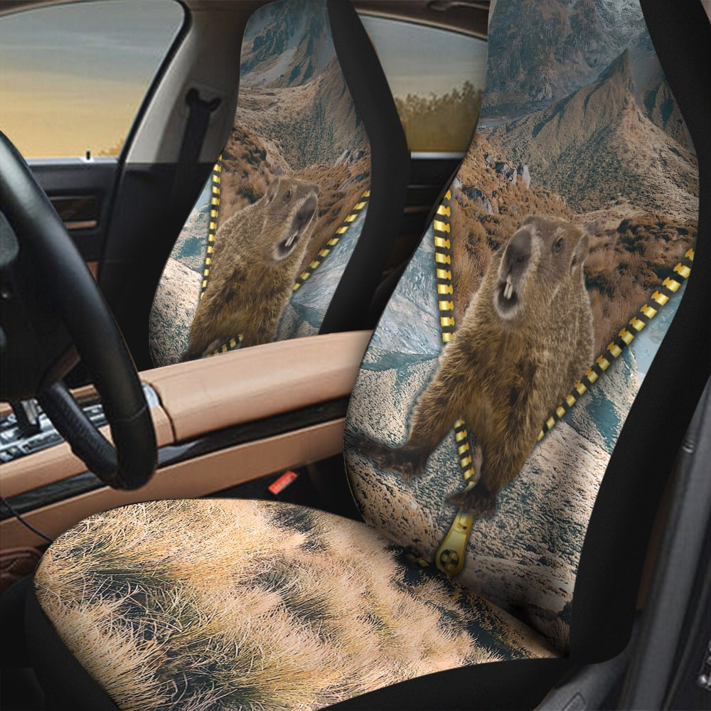 GroundHog Appare Zipper Down Picture Wildlife Background Car Seat Covers