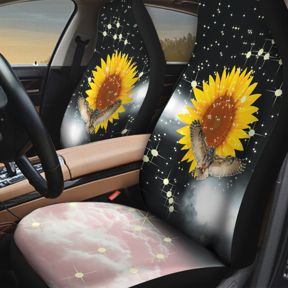 Sunflower With Hawk Glitter Effect Black And Pink Background Car Seat Covers