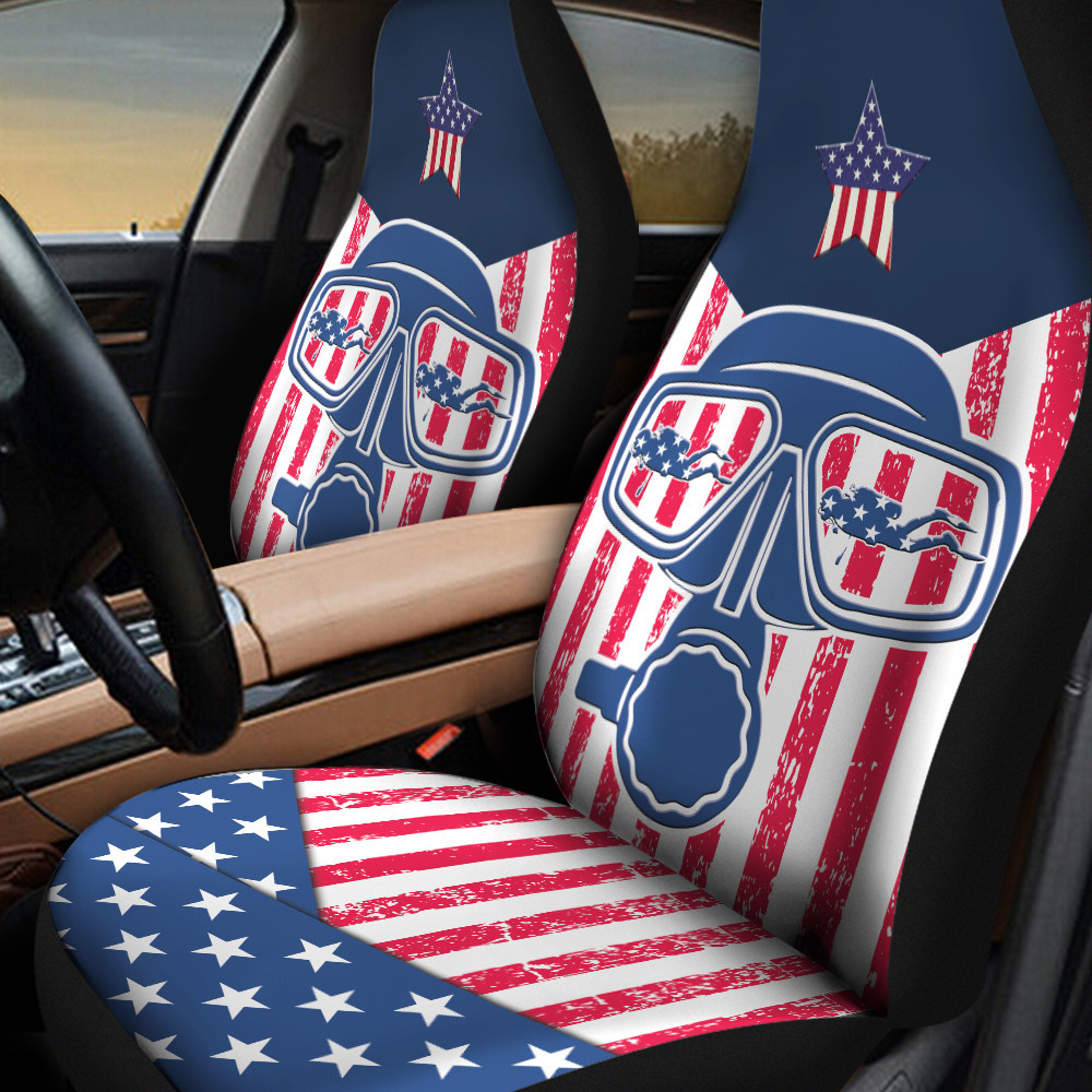 Scuba Diving Inside American Flag Pattern Day Car Seat Covers