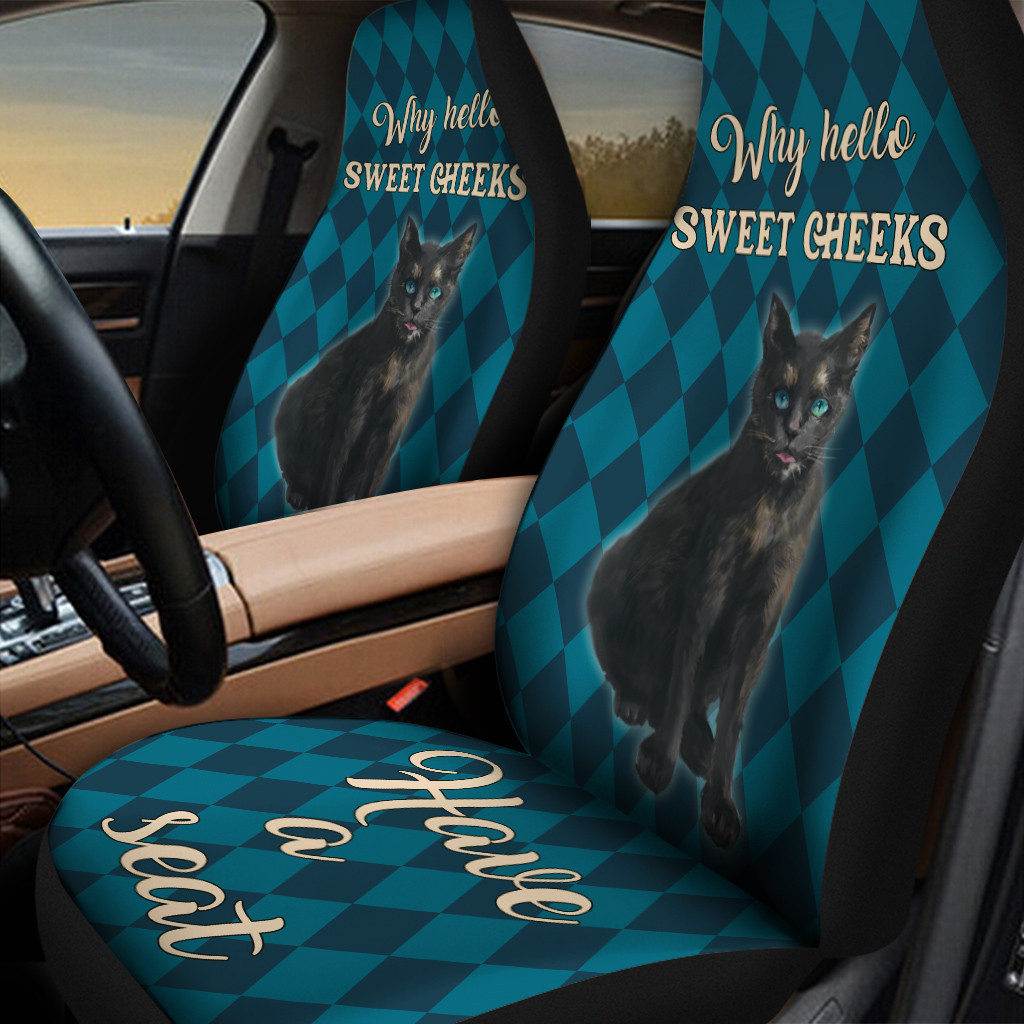 Sweet Cheeks Black Cat Caro Pattern Car Seat Cover