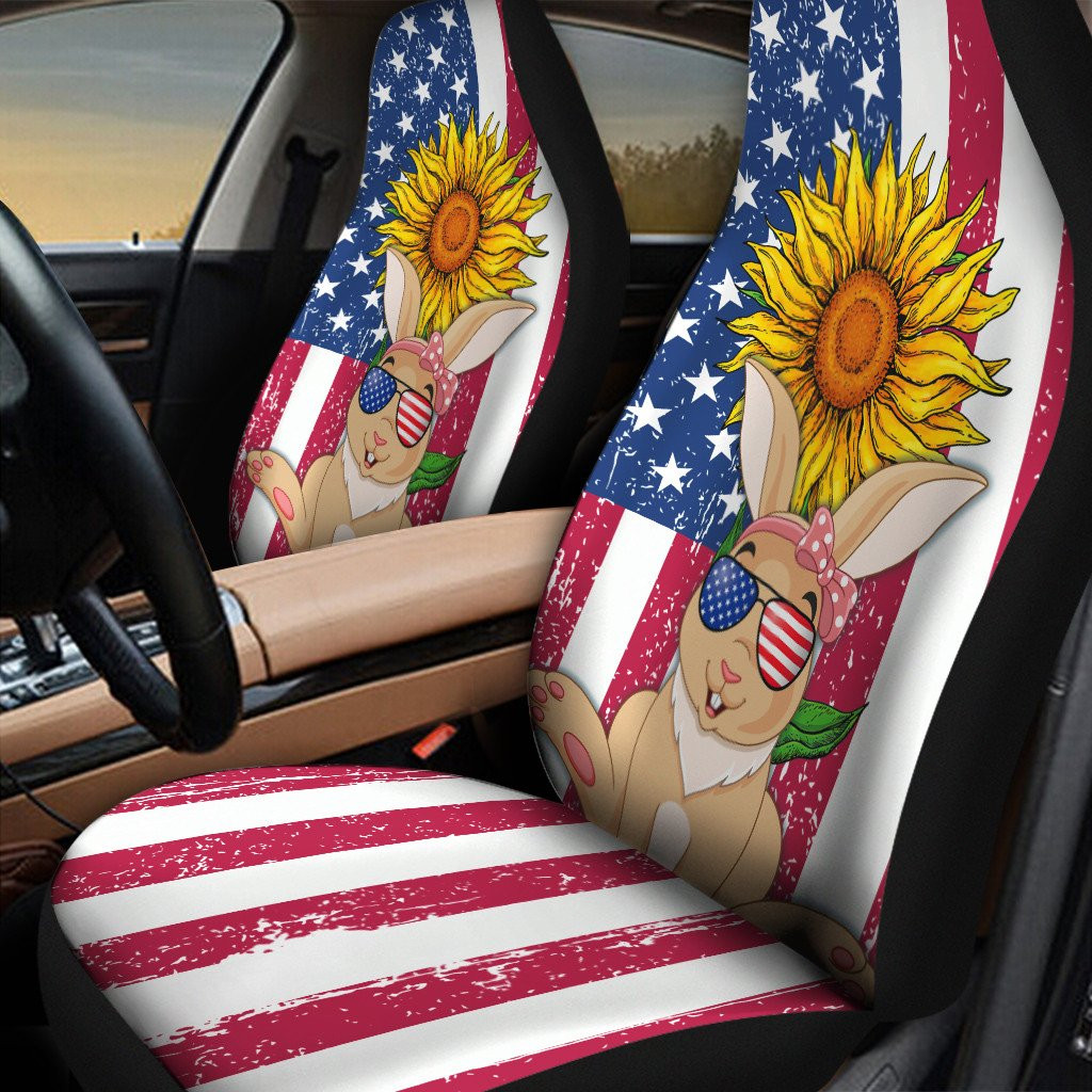 American Flag Sunflower Cute Rabbit Colorful Car Seat Covers