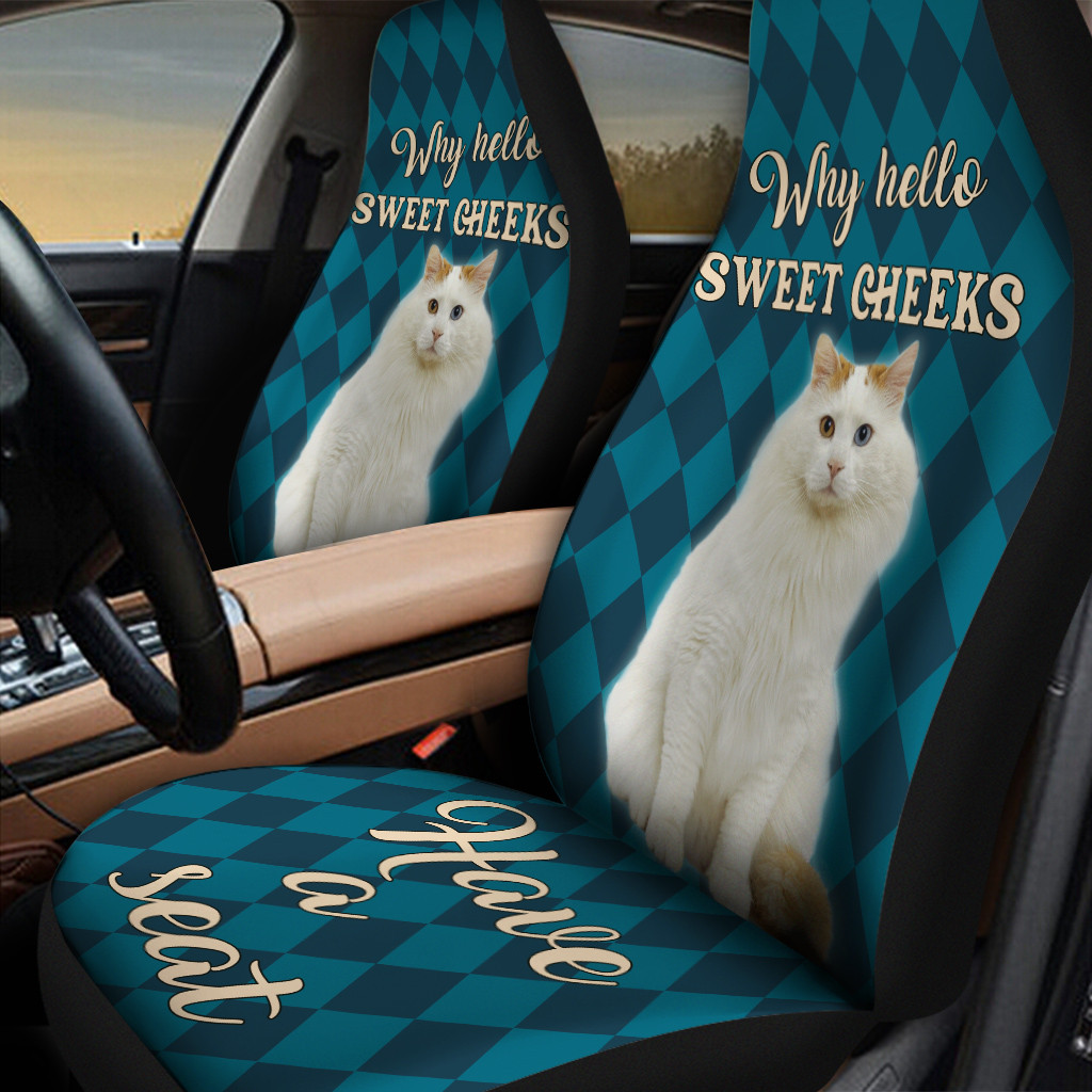 Sweet Cheeks Turkish Van Cat Caro Pattern Car Seat Cover