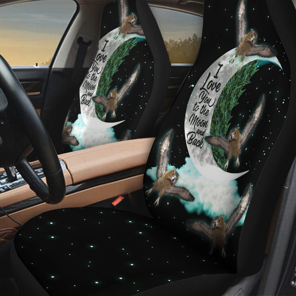 Owl With The Moon And Cloud Pattern Black Galaxy Background Car Seat Covers