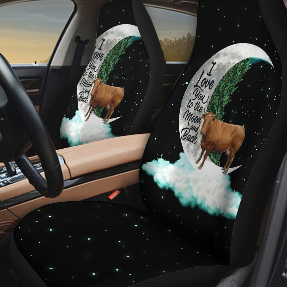 Cow With The Moon And Cloud Pattern Black Galaxy Background Car Seat Covers