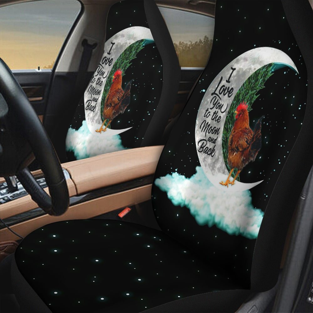 Chicken With The Moon And Cloud Pattern Black Galaxy Background Car Seat Covers