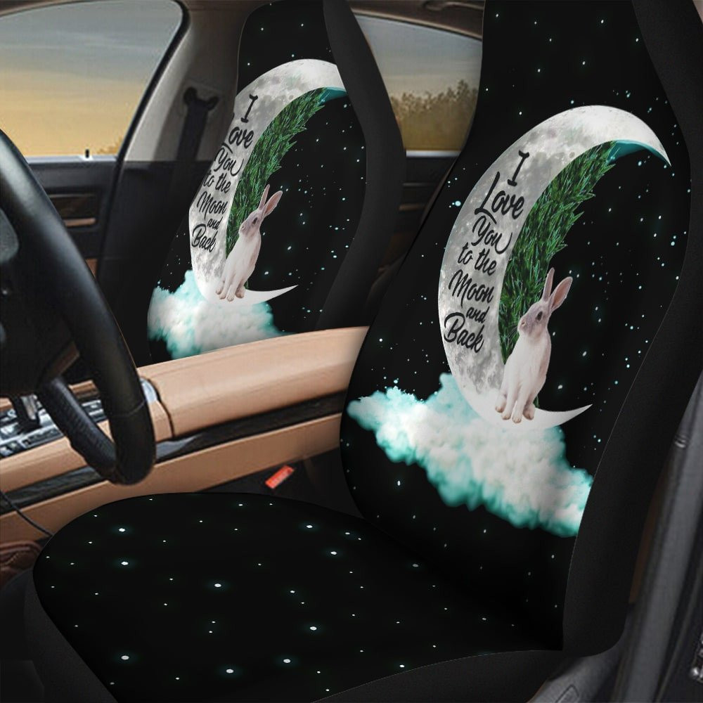 Rabbit With The Moon And Cloud Pattern Black Galaxy Background Car Seat Covers