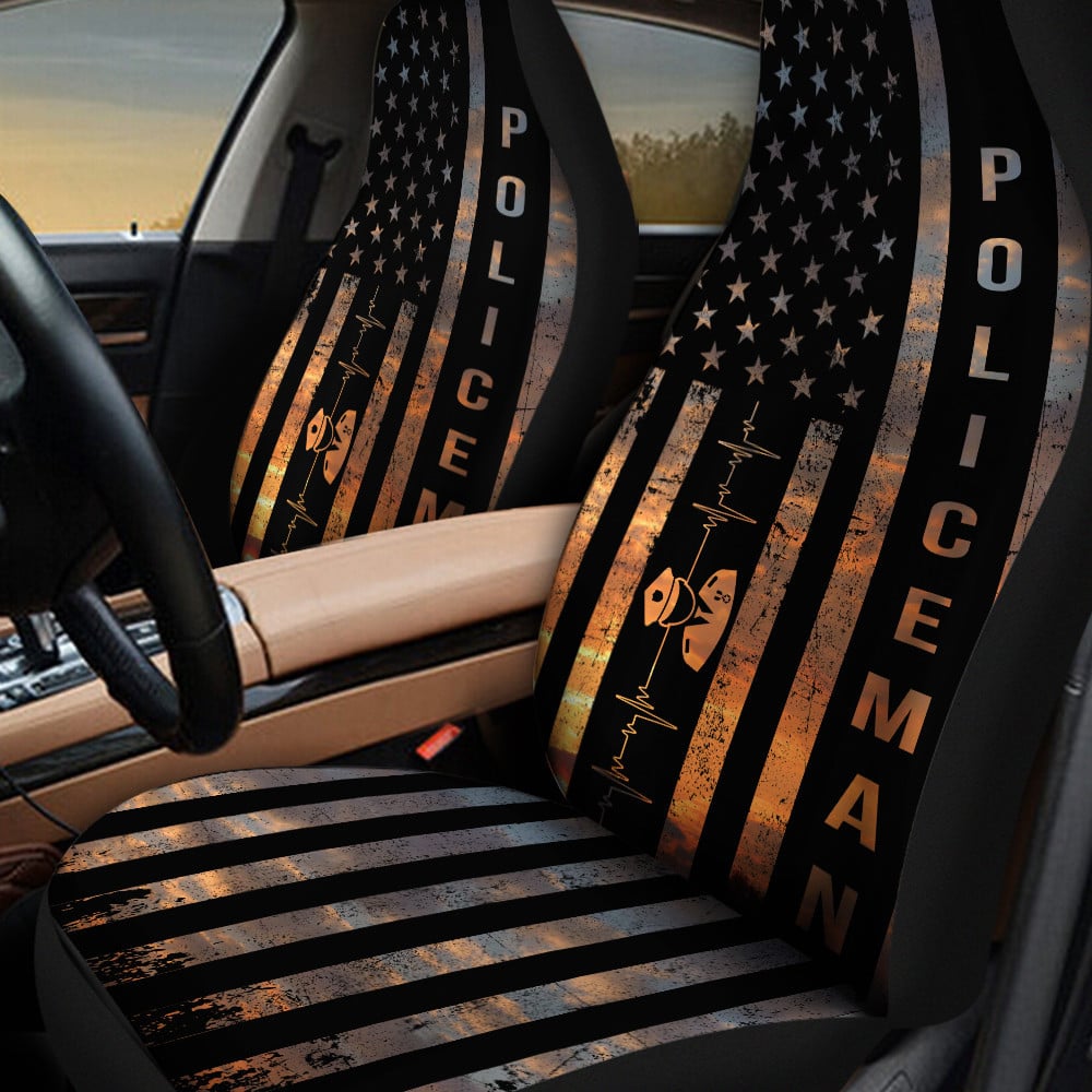 Policeman Inside Sunset American Flag Car Seat Cover