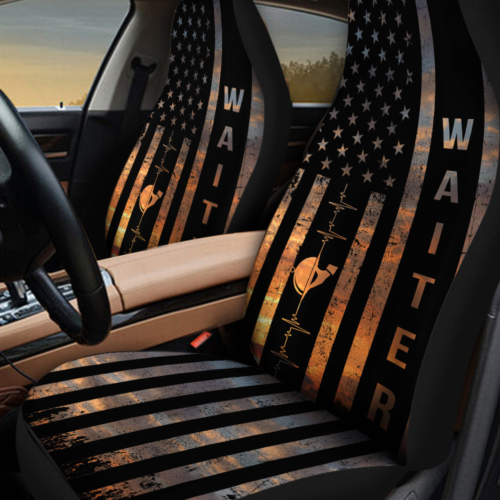 Waiter Inside Sunset American Flag Car Seat Cover