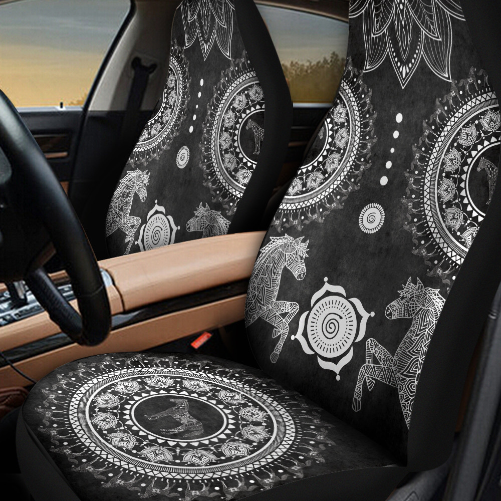 Two Horses Mandala Black Pattern Car Seat Cover
