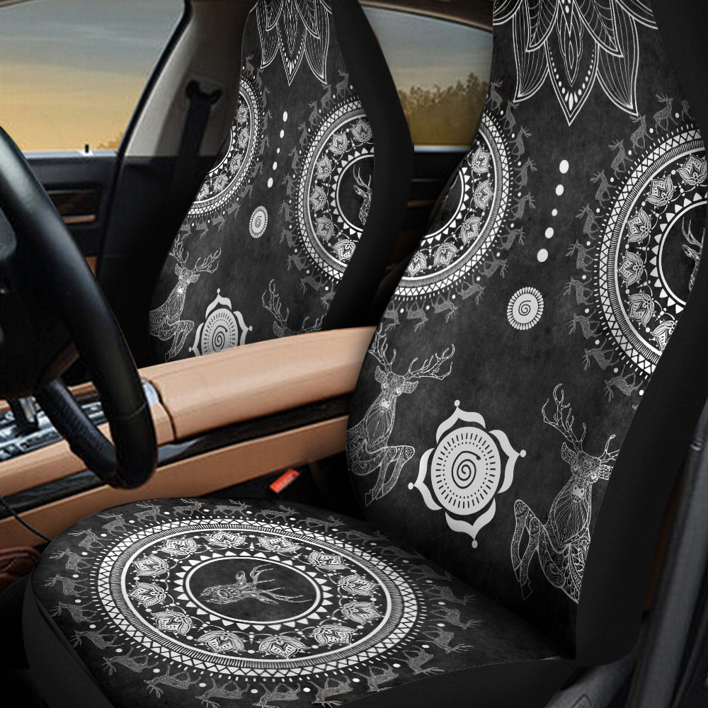 Two Cervus Mandala Black Pattern Car Seat Cover