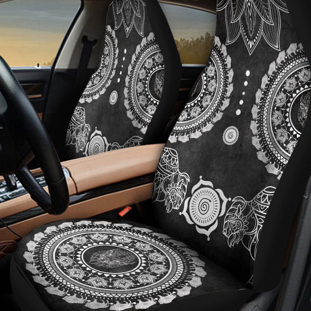 Two Bisons Mandala Black Pattern Car Seat Cover