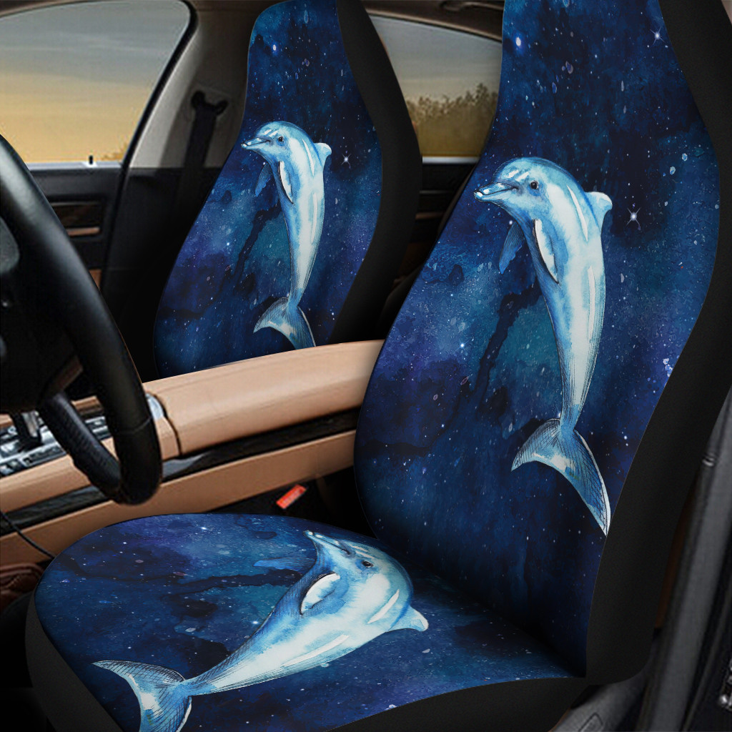 Dolphin Blue Galaxy Universal Front Car Seat Cover