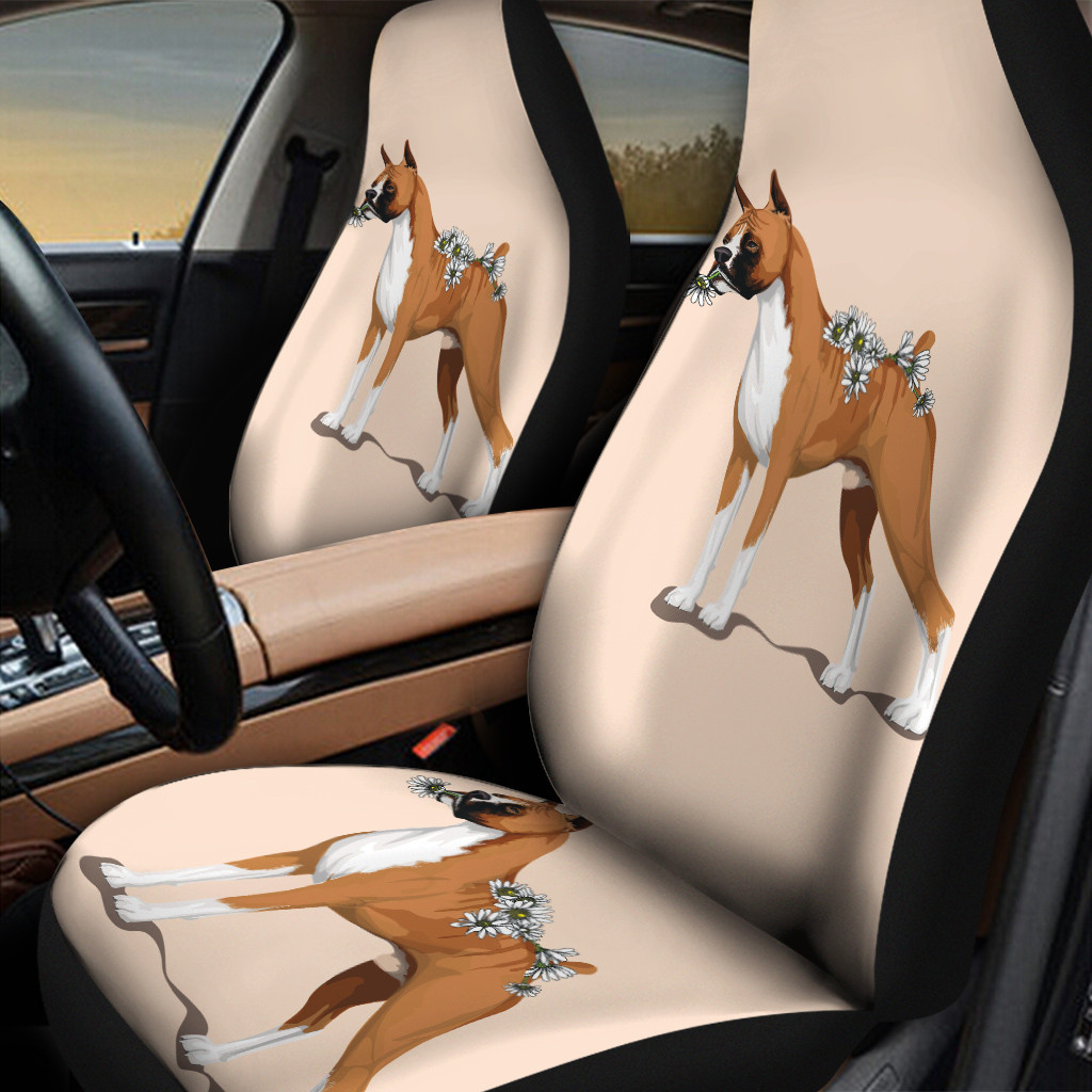 Boxer White Chrysanthemu Beige Color Car Seat Cover