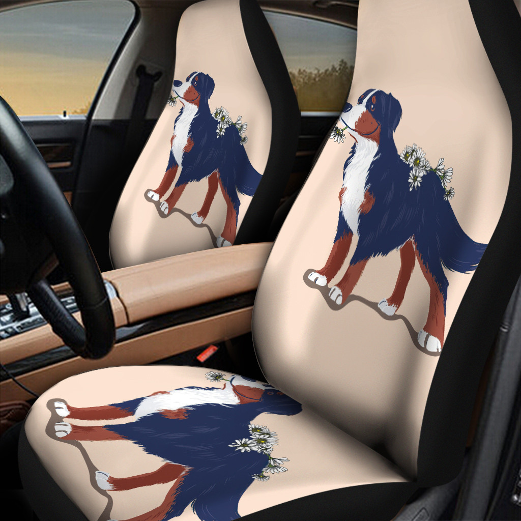 Bernese White Chrysanthemu Beige Color Car Seat Cover