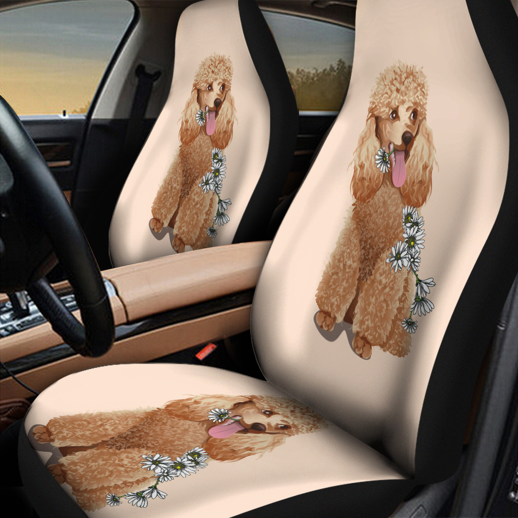 Toy Poodle White Chrysanthemu Beige Color Car Seat Cover