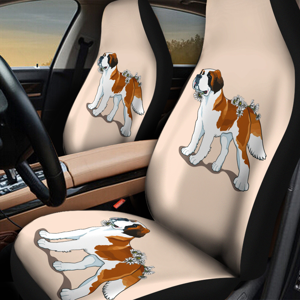 St. Bernard White Chrysanthemu Beige Color Car Seat Cover