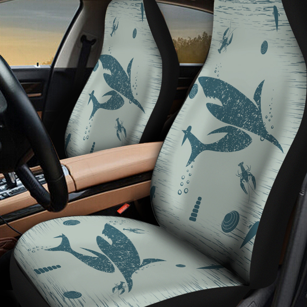 Shark And Sea Creatures Pattern Green Car Seat Cover
