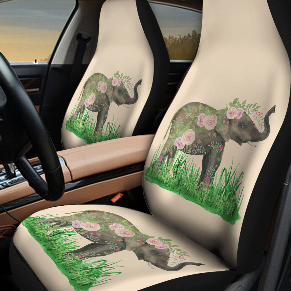 Elephant Rose Plant Beige Color Car Seat Cover