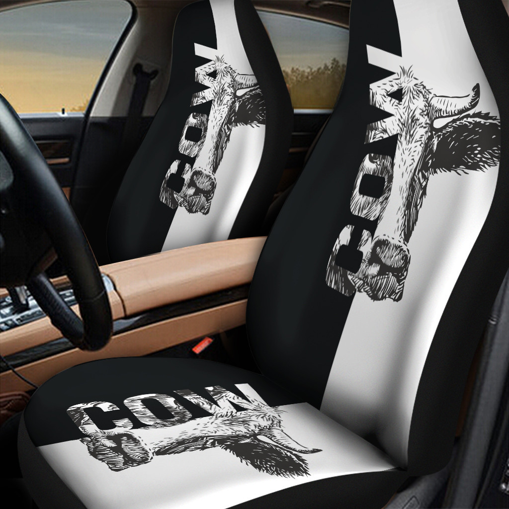 Cow Portrait Vector Black And White Car Seat Cover