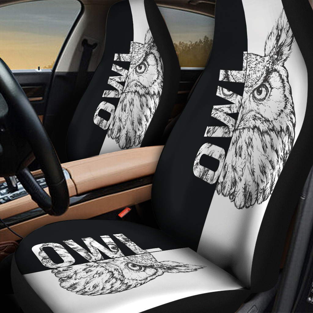 Owl Portrait Vector Black And White Car Seat Cover