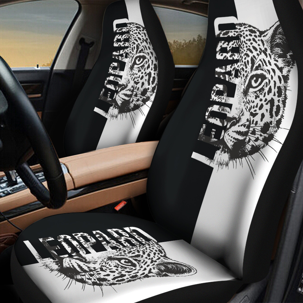 Leopard Portrait Vector Black And White Car Seat Cover