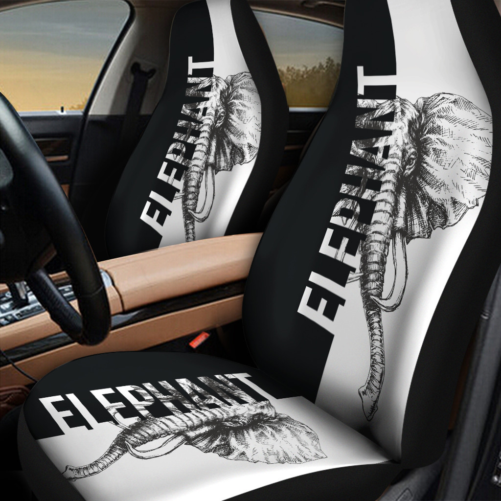 Elephant Portrait Vector Black And White Car Seat Cover