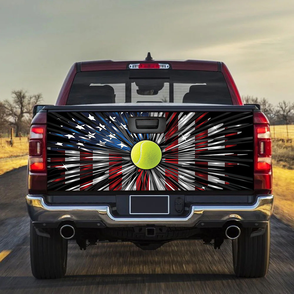 Tennis Ball Inside America Flag Tailgate Decal Car Back Sticker