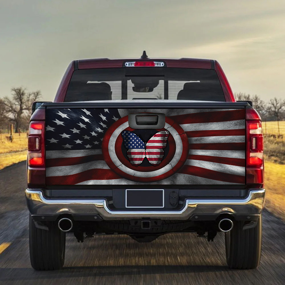 Butterfly American Flag Inside America Shield Tailgate Decal Car Back Sticker