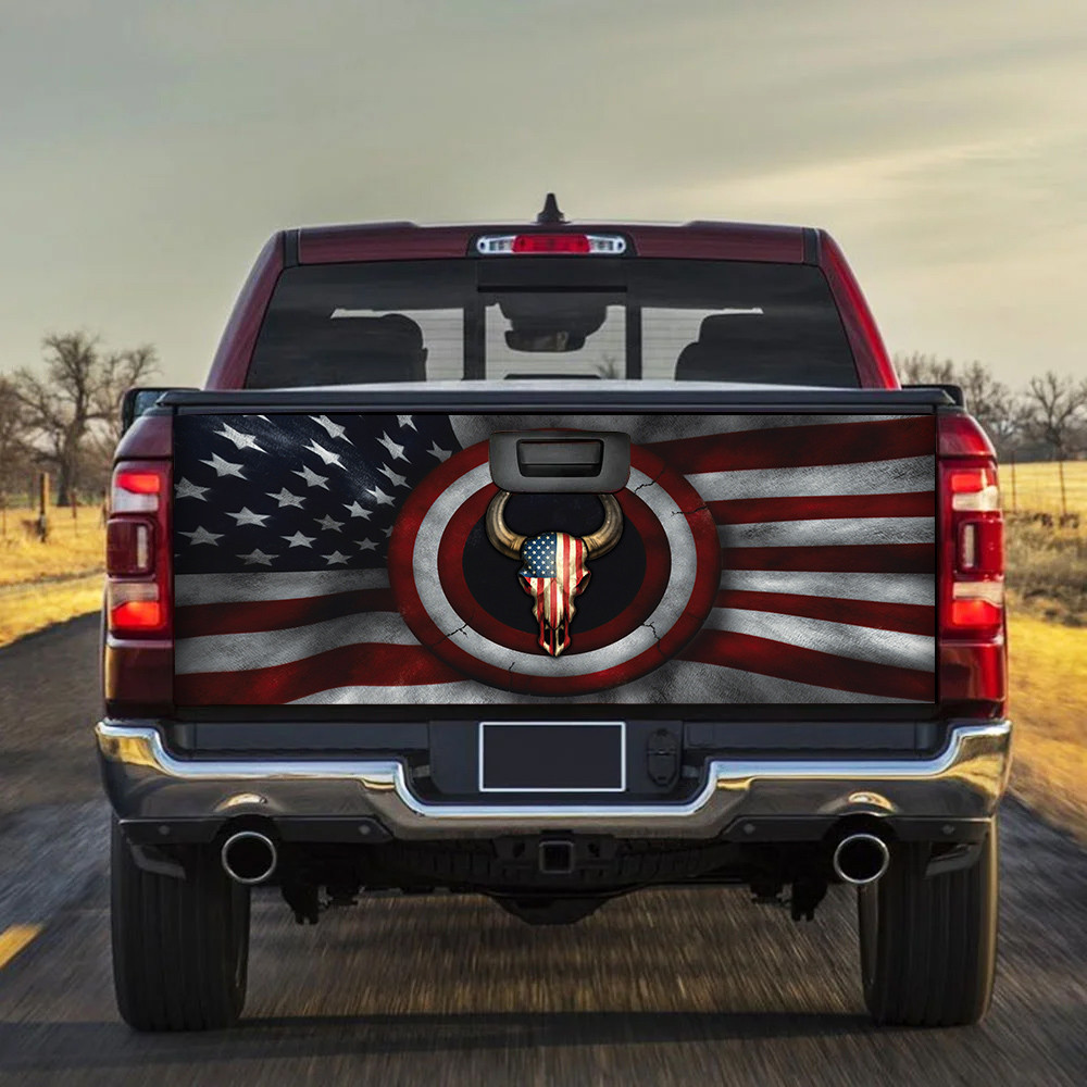 Buffalo Portrait American Flag Inside America Shield Tailgate Decal Car Back Sticker