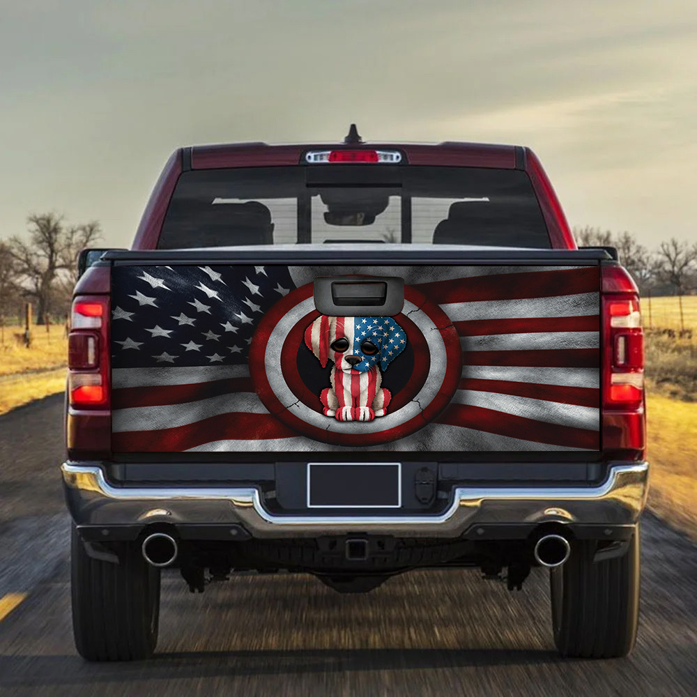 Cute Dog Portrait American Flag Inside America Shield Tailgate Decal Car Back Sticker