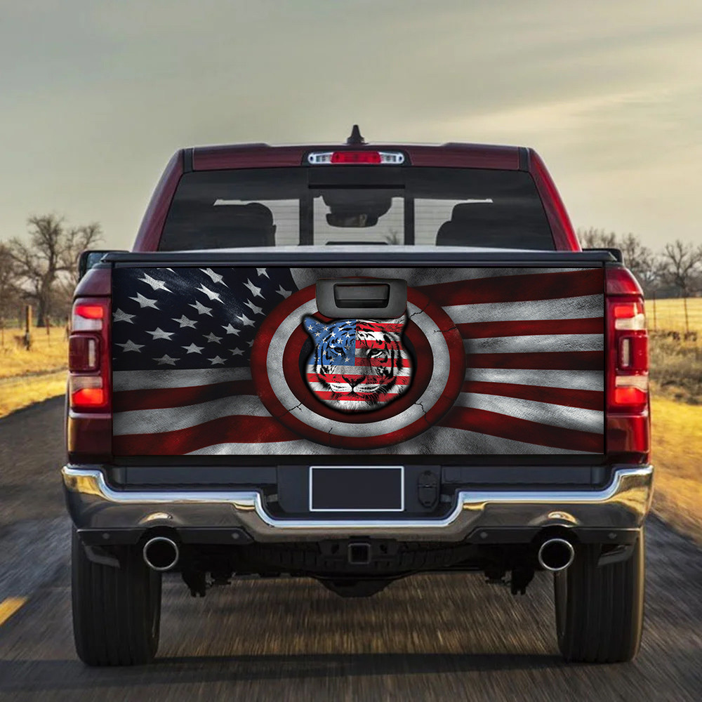 Tiger Portrait American Flag Inside America Shield Tailgate Decal Car Back Sticker